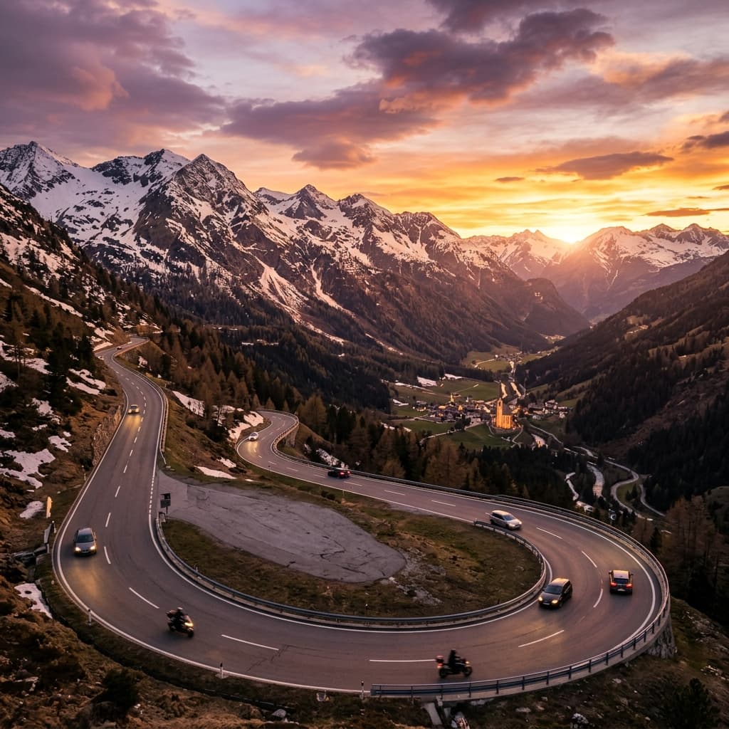 Scenic European Highway at Sunset